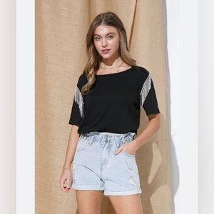 Day & Moon Rhinestone Fringe Top